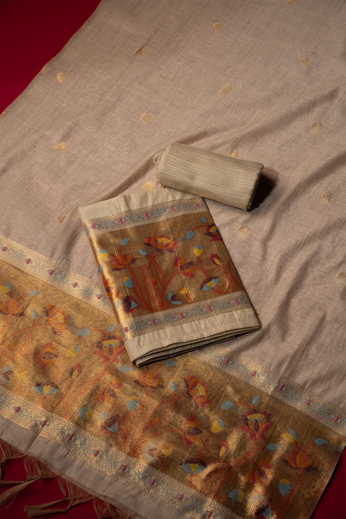 Earth Beige Muga Cotton Suit Piece