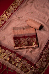 Divine Peach Tussar Silk Suit Piece