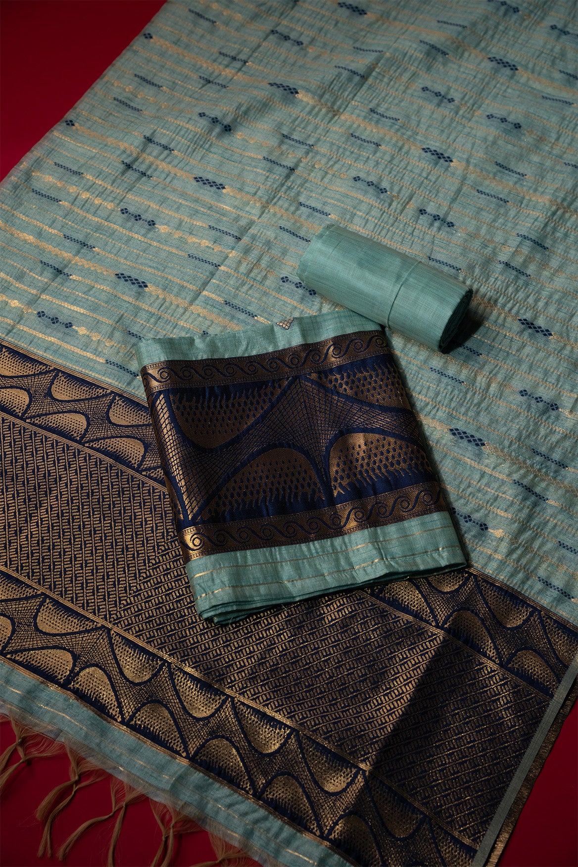 River Blue Tussar Silk Suit Piece