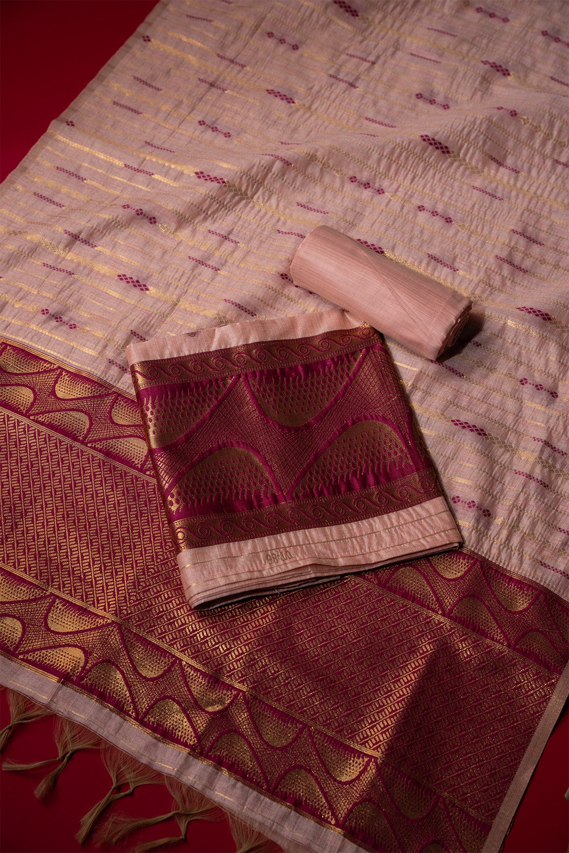 Charm Pink Tussar Silk Suit Piece