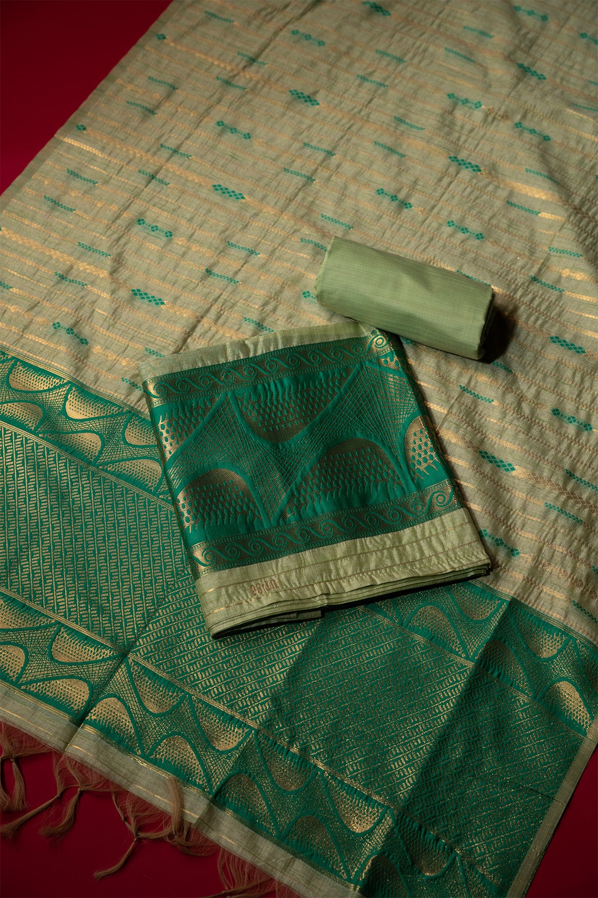 Pearl Green Tussar Silk Suit Piece