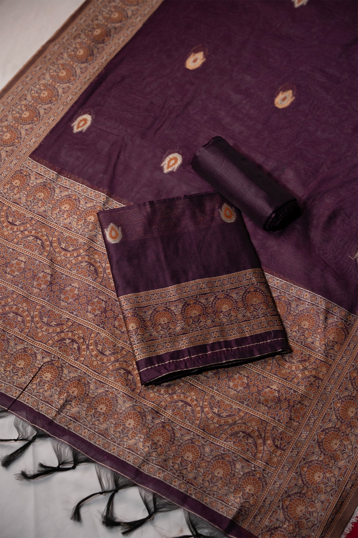 Shadow Wine Mul Chanderi Suit Piece