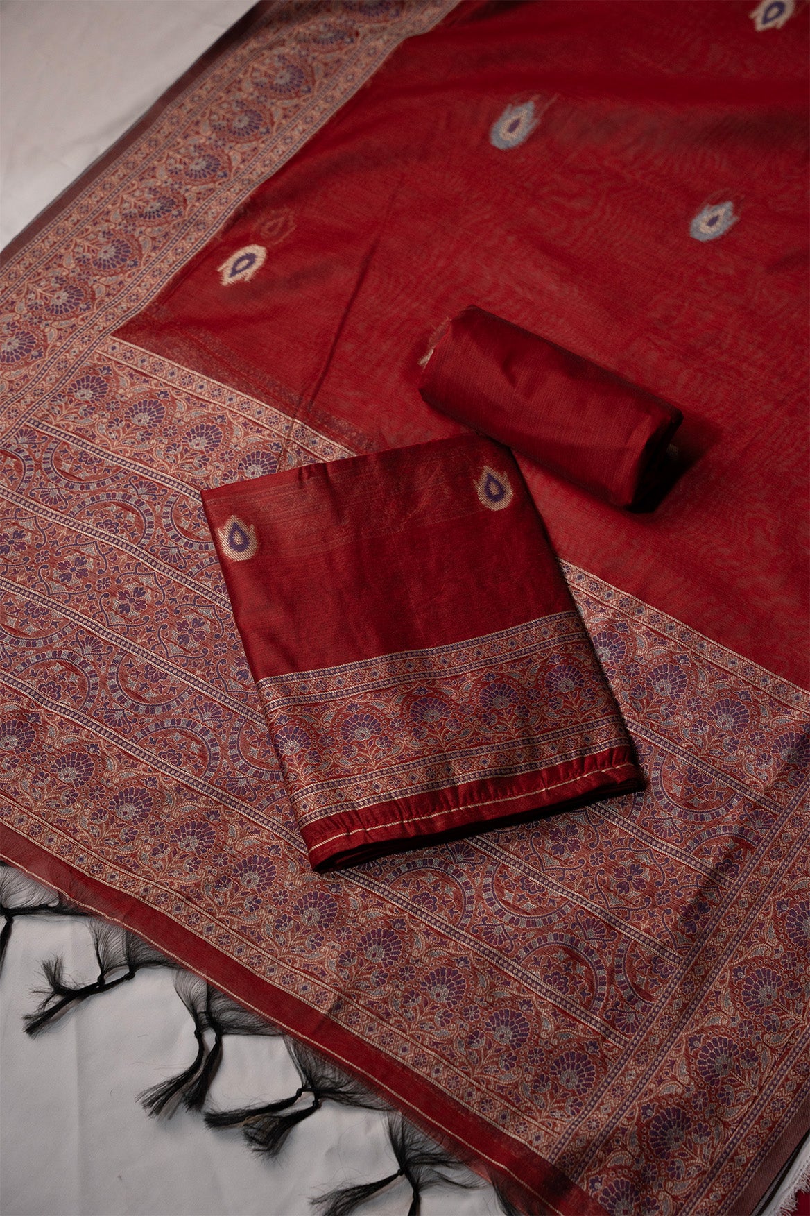 Passion Maroon Mul Chanderi Suit Piece