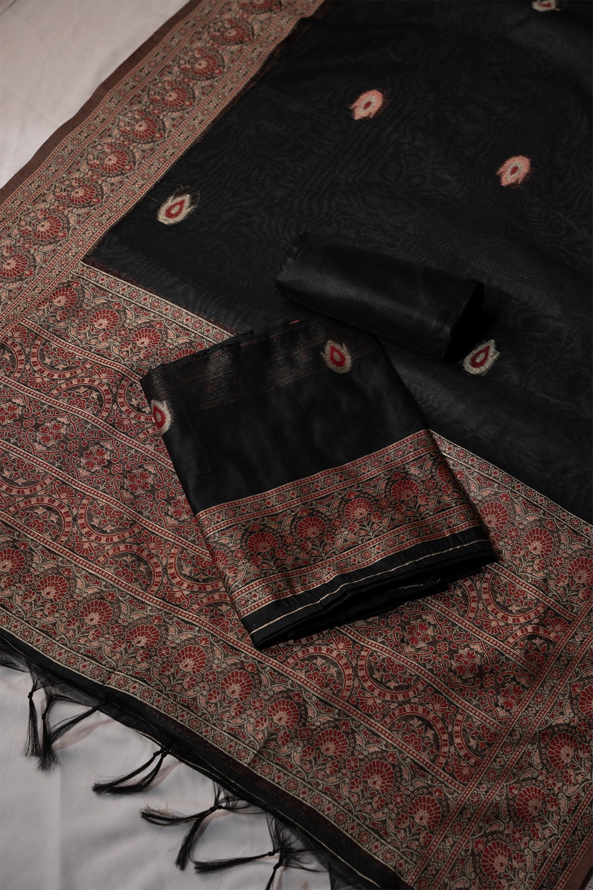 Elegance Black Mul Chanderi Suit Piece