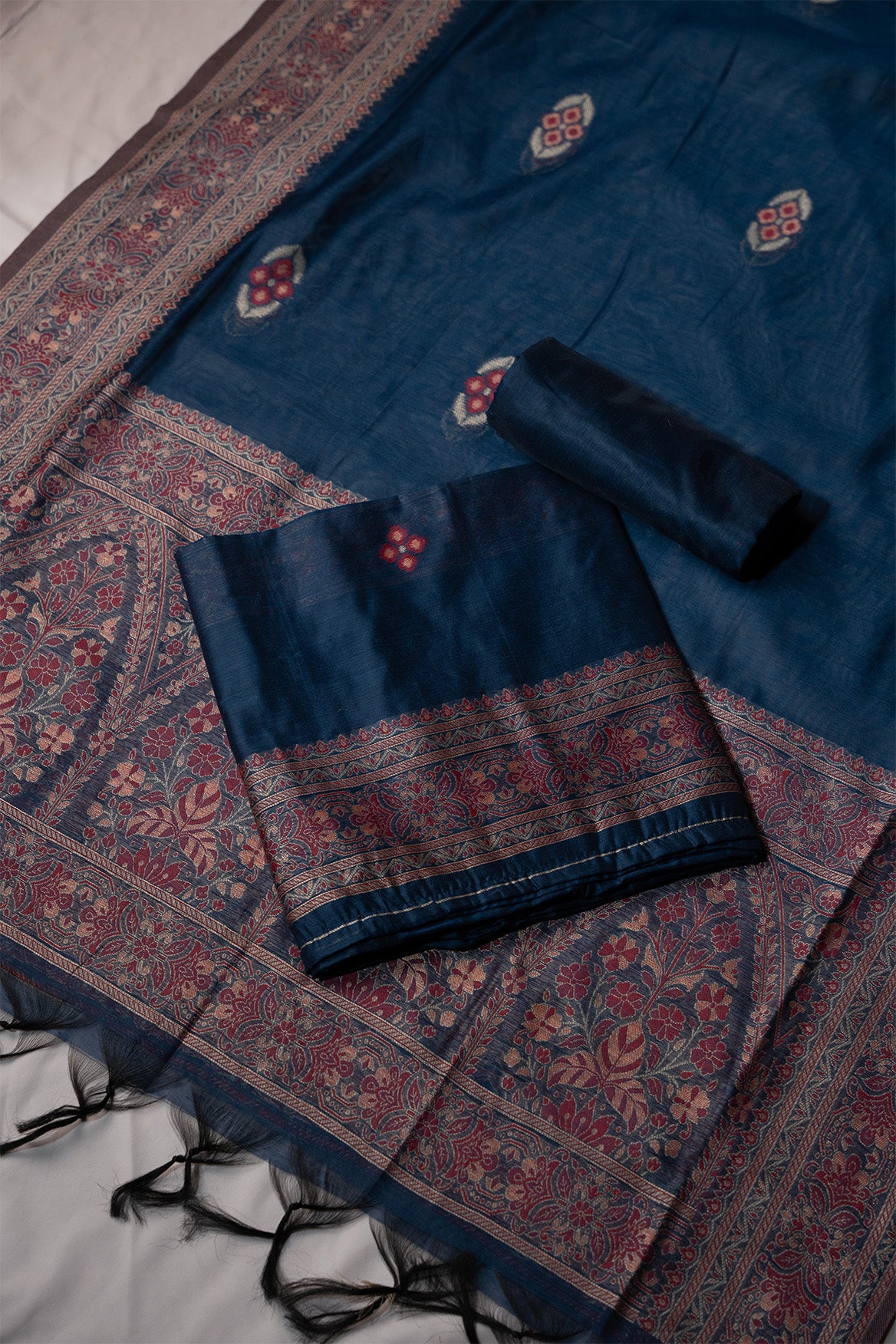 Deep Navy Mul Chanderi Suit Piece
