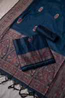 Deep Navy Mul Chanderi Suit Piece