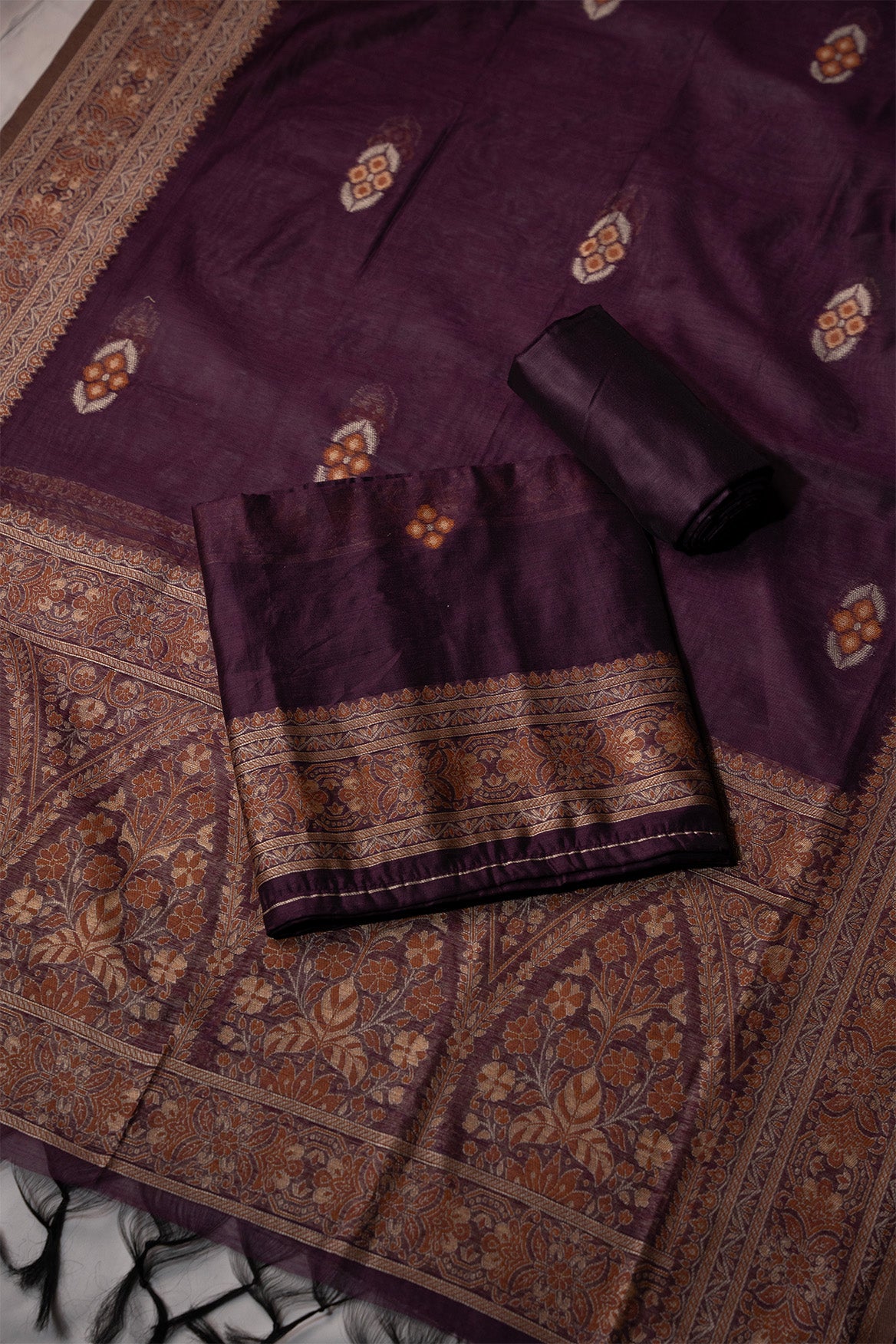 Berry Wine Mul Chanderi Suit Piece