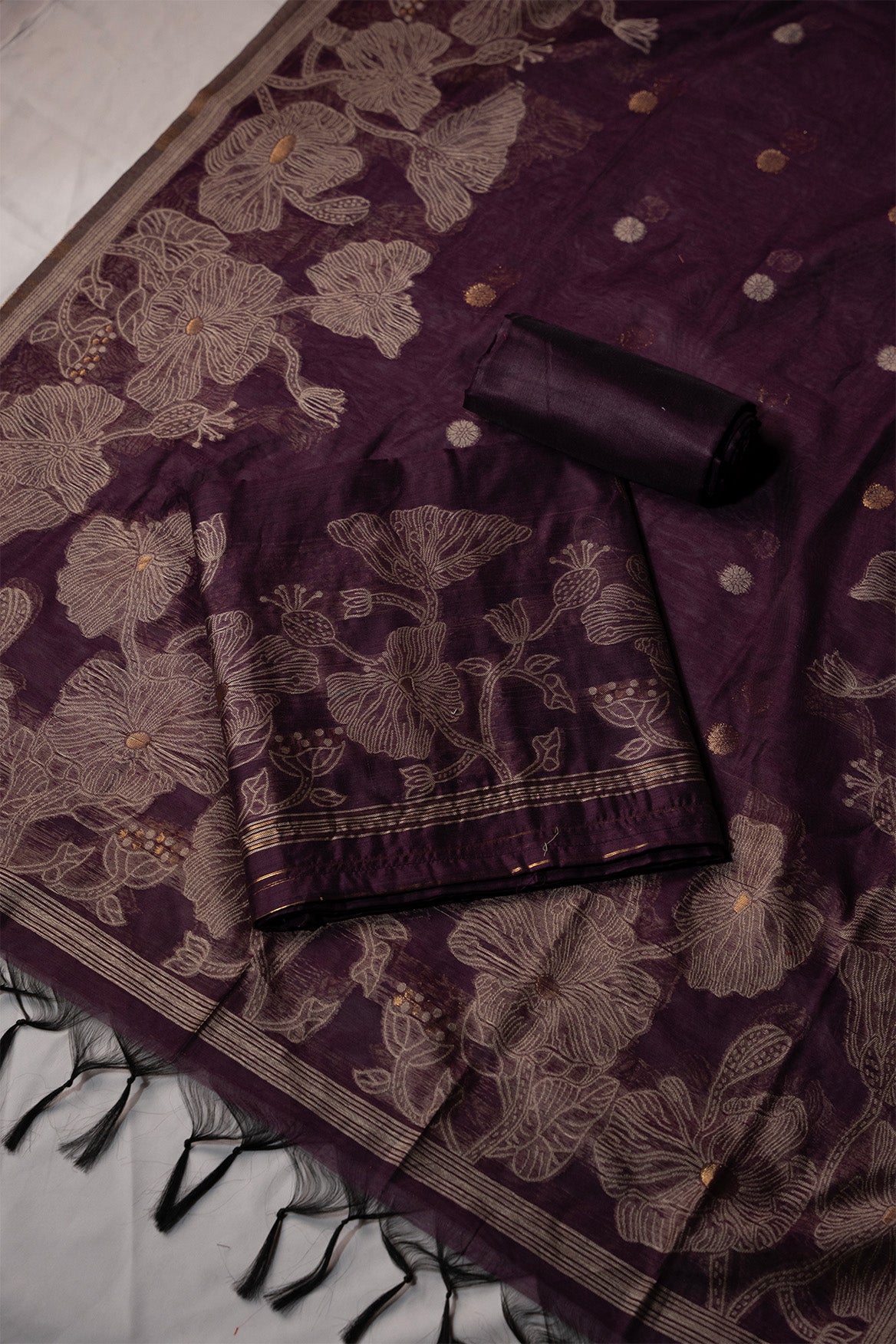 Majestic Wine Mul Chanderi Suit Piece