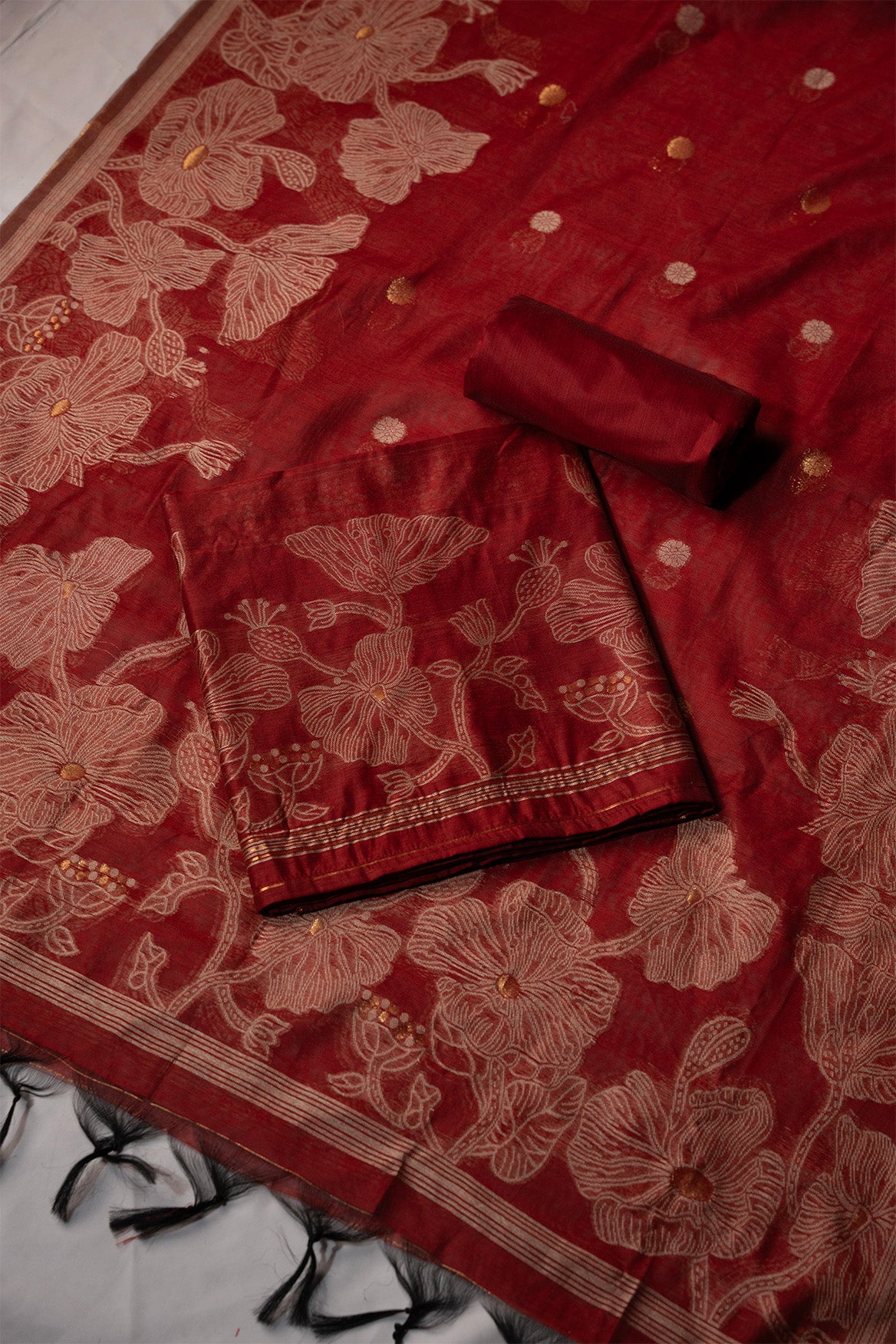 Crown Maroon Mul Chanderi Suit Piece