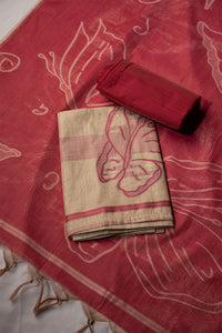 Aria Pink Muga Cotton Suit Piece