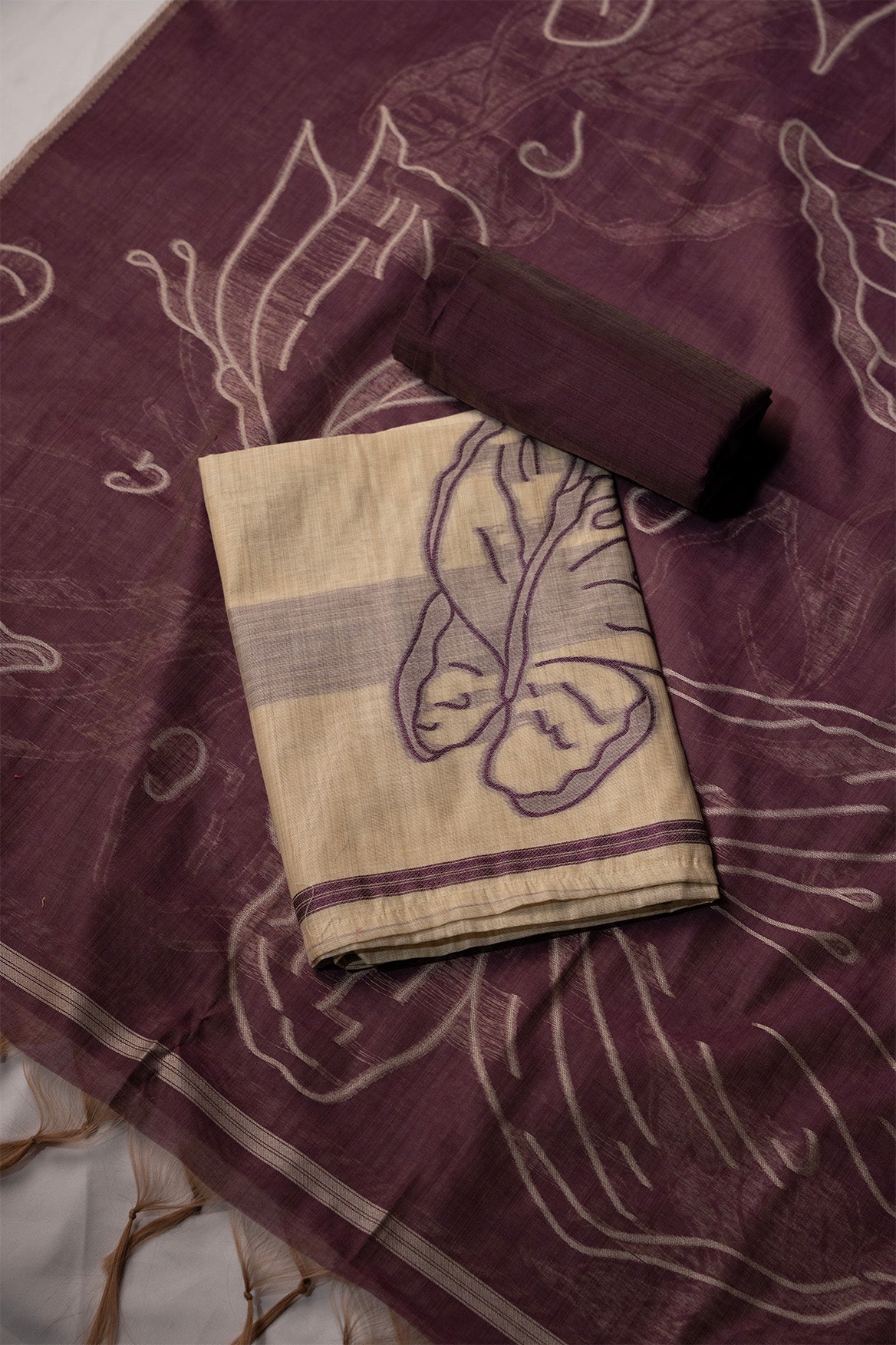 Mystic Wine Muga Cotton Suit Piece