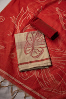 Flash Red Muga Cotton Suit Piece