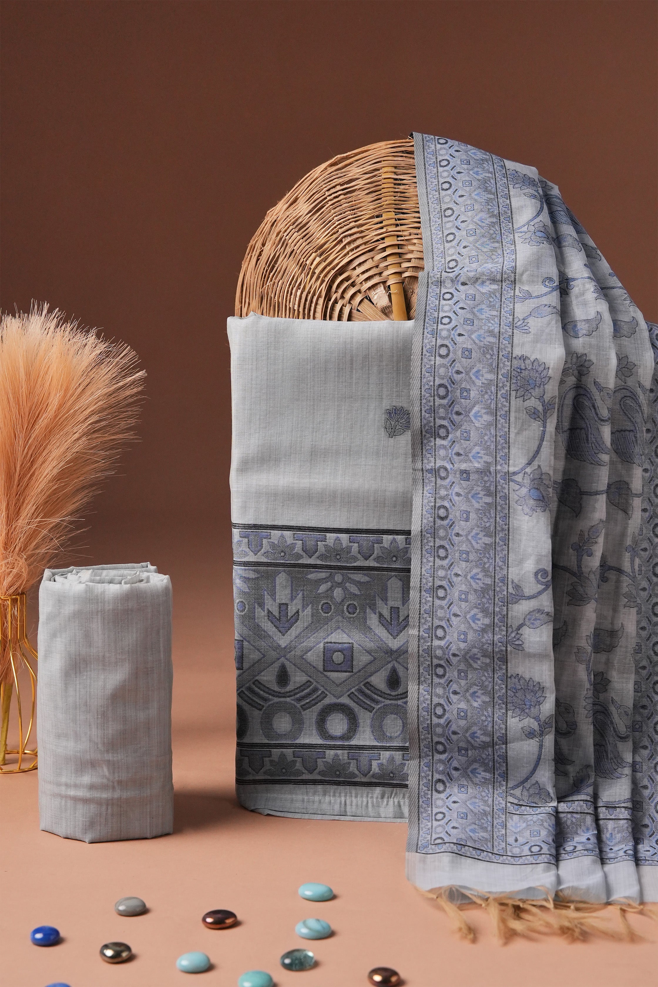 Haze Texture Kalamkari Mul Chanderi Suit Piece