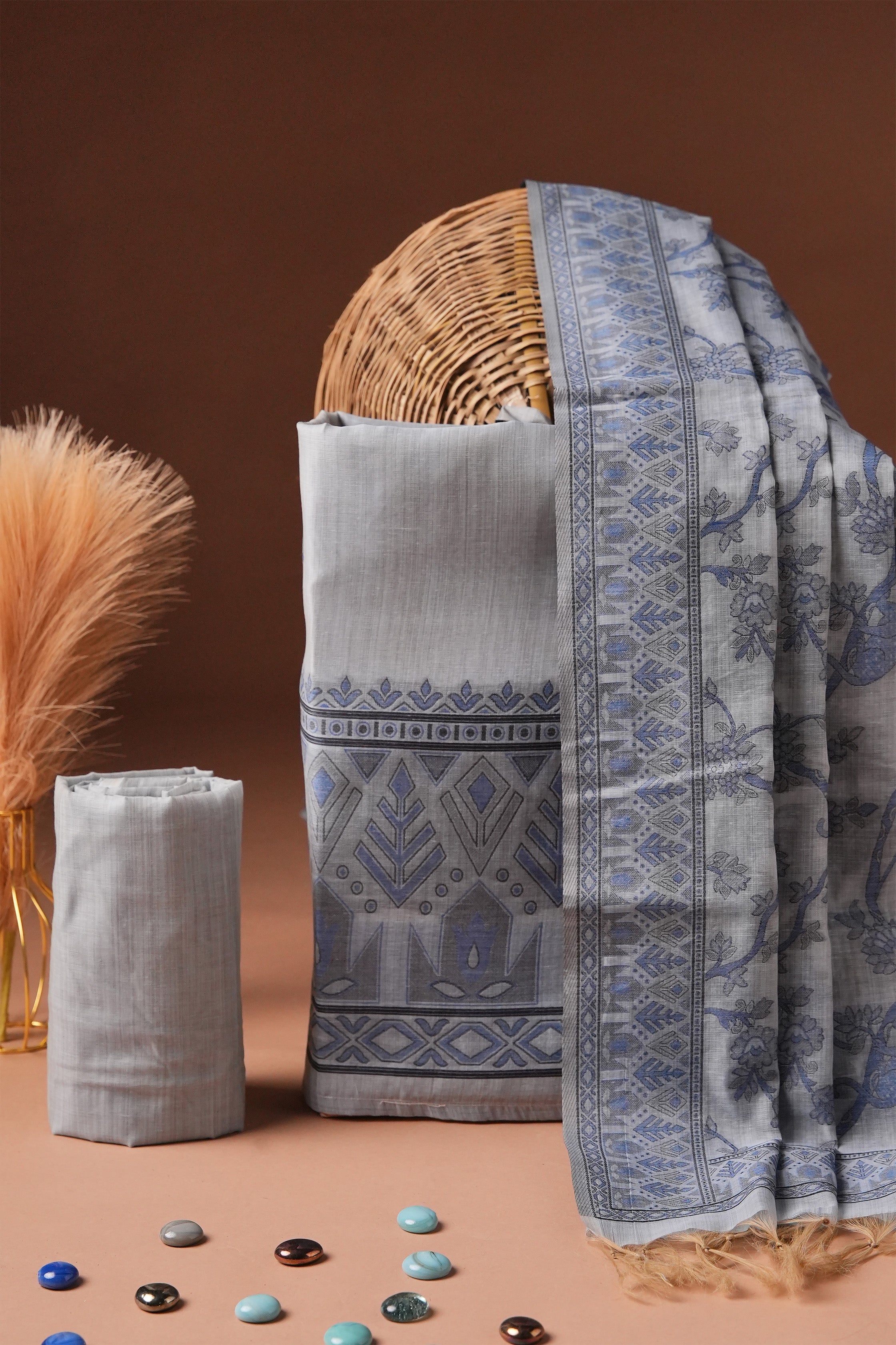 Powder Frame Kalamkari Mul Chanderi Suit Piece