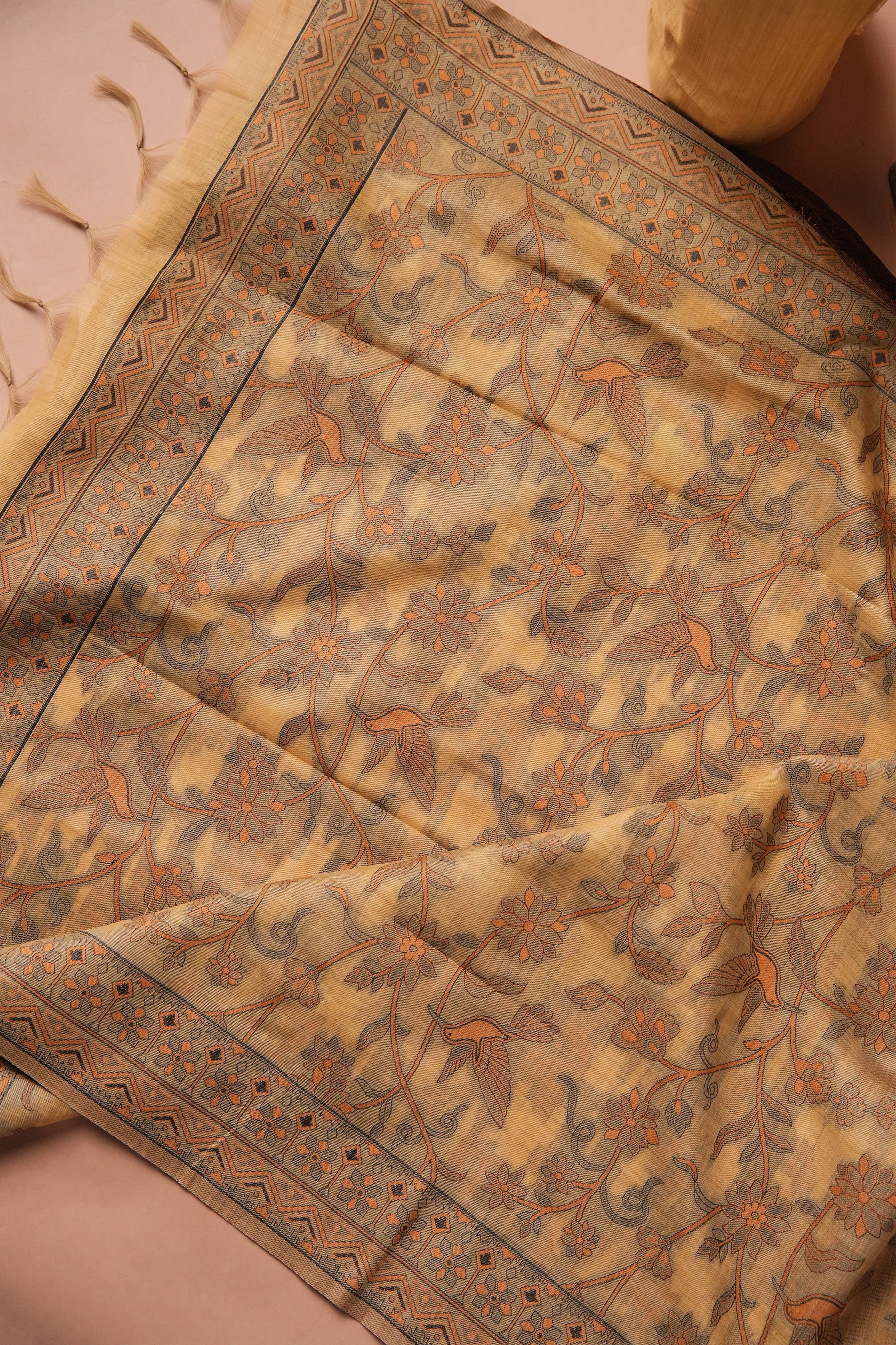 Canary Sketch Kalamkari Mul Chanderi Suit Piece