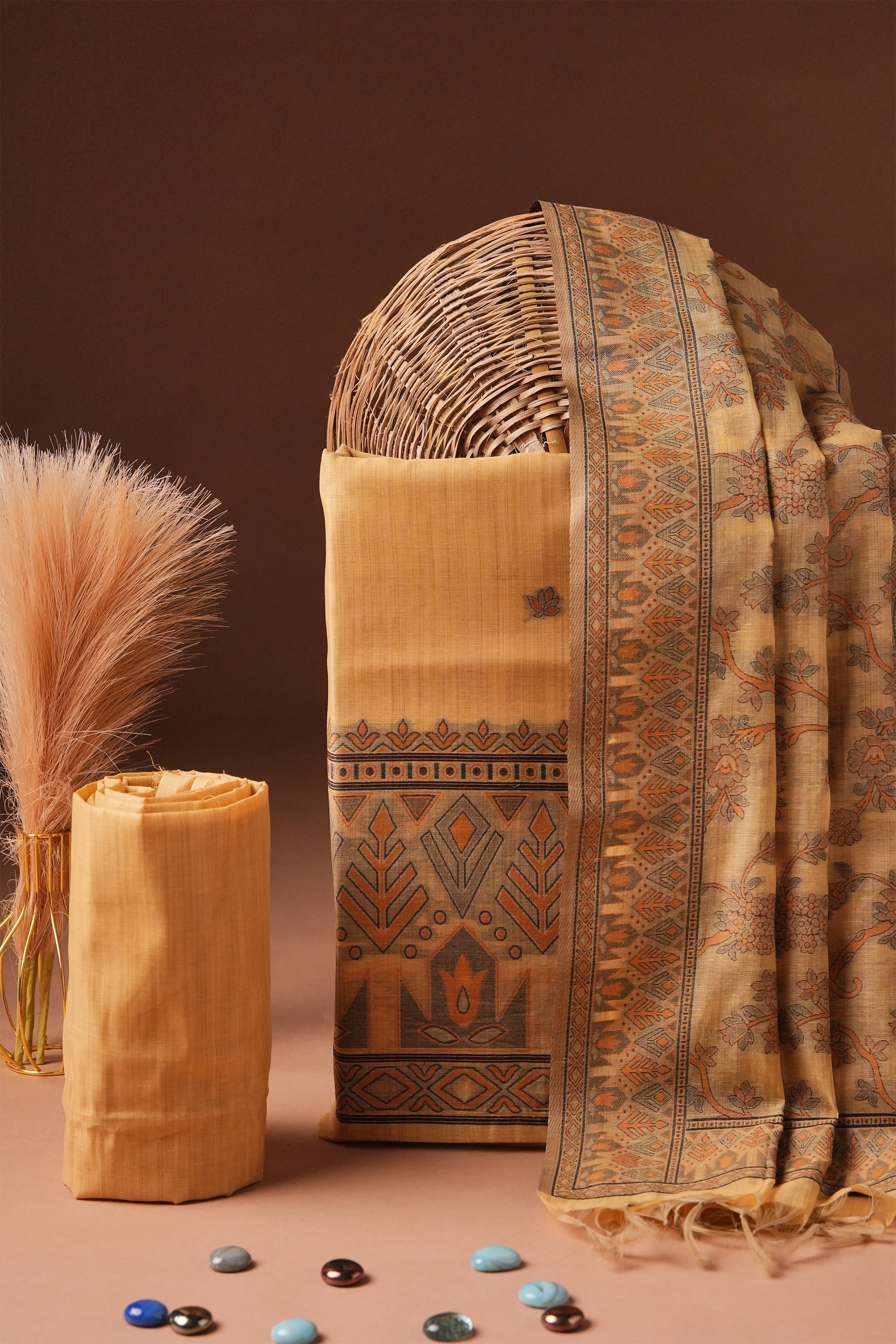 Golden Weave Kalamkari Mul Chanderi Suit Piece