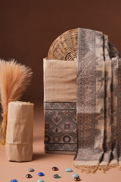Beige Chronicle Kalamkari Mul Chanderi Suit Piece