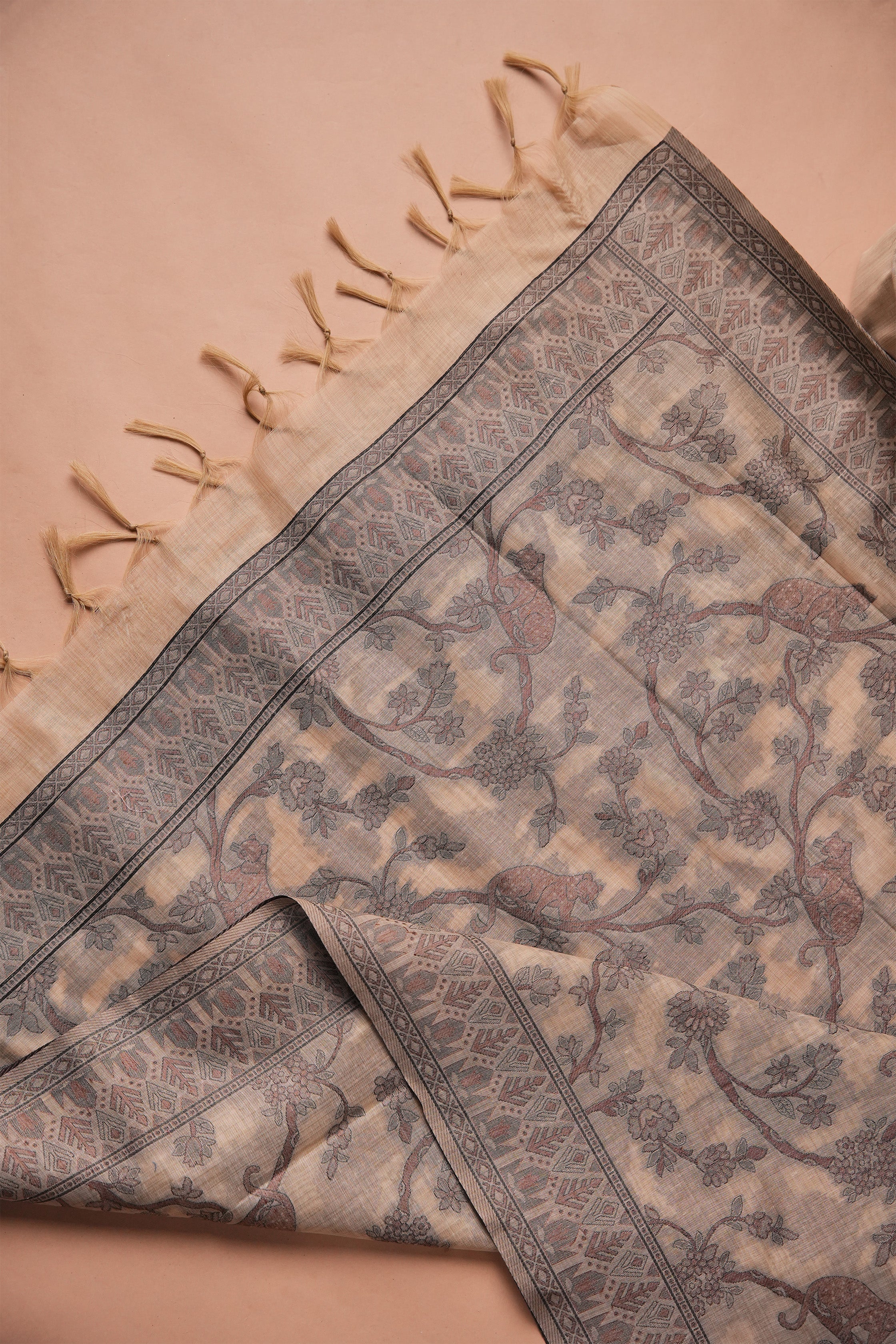 Oatmeal Pattern Kalamkari Mul Chanderi Suit Piece