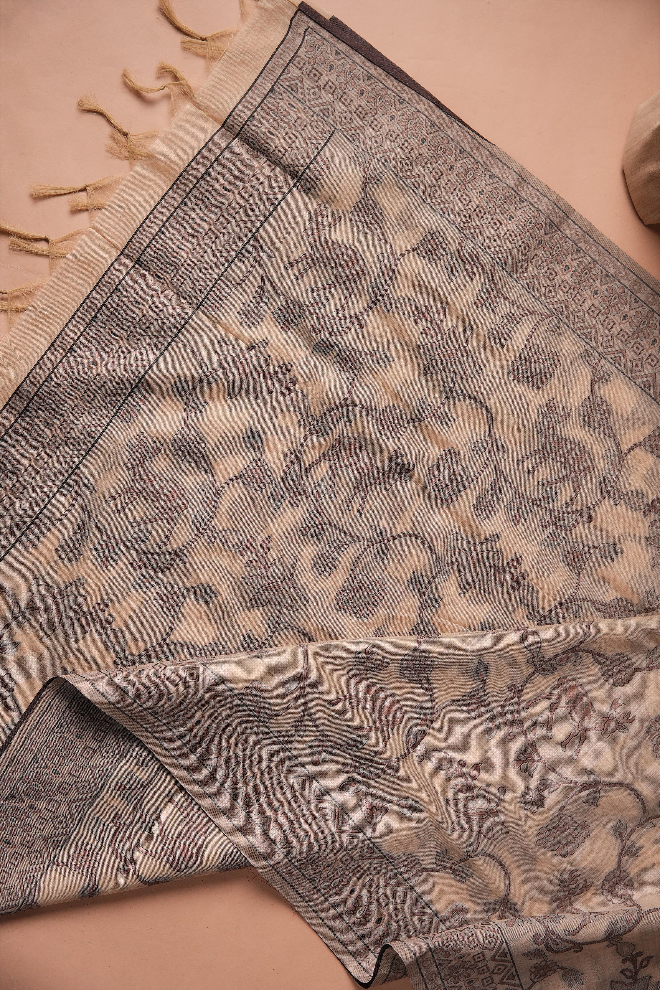 Walnut Mark Kalamkari Mul Chanderi Suit Piece