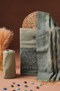 Pistachio Lattice Kalamkari Mul Chanderi Suit Piece