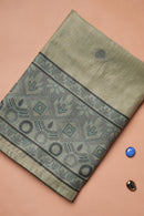 Pistachio Lattice Kalamkari Mul Chanderi Suit Piece