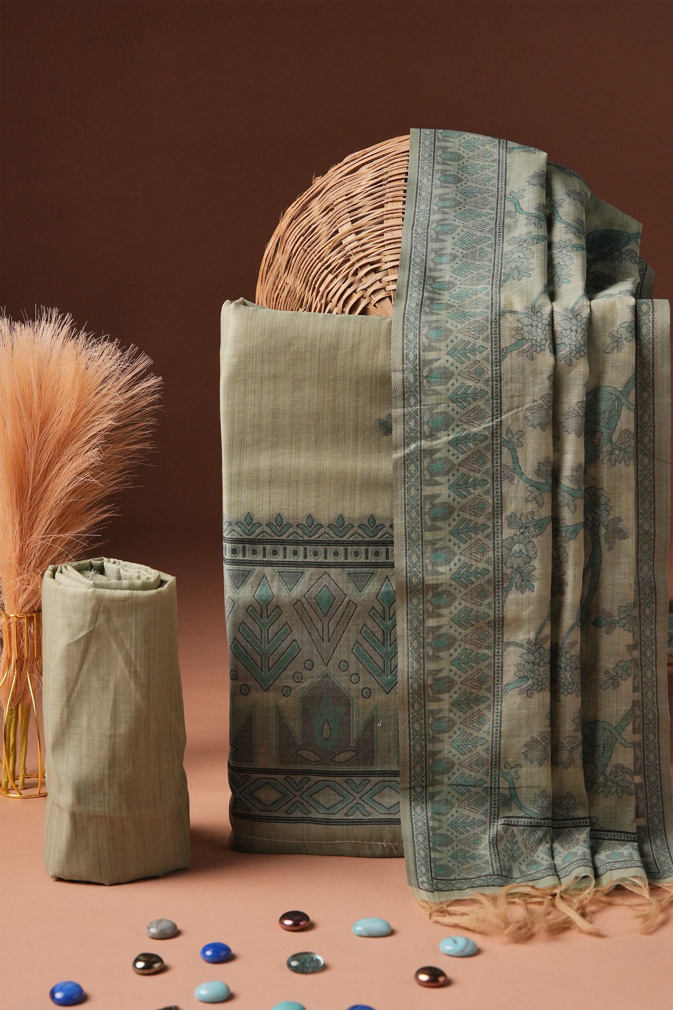 Jade Tints Kalamkari Mul Chanderi Suit Piece