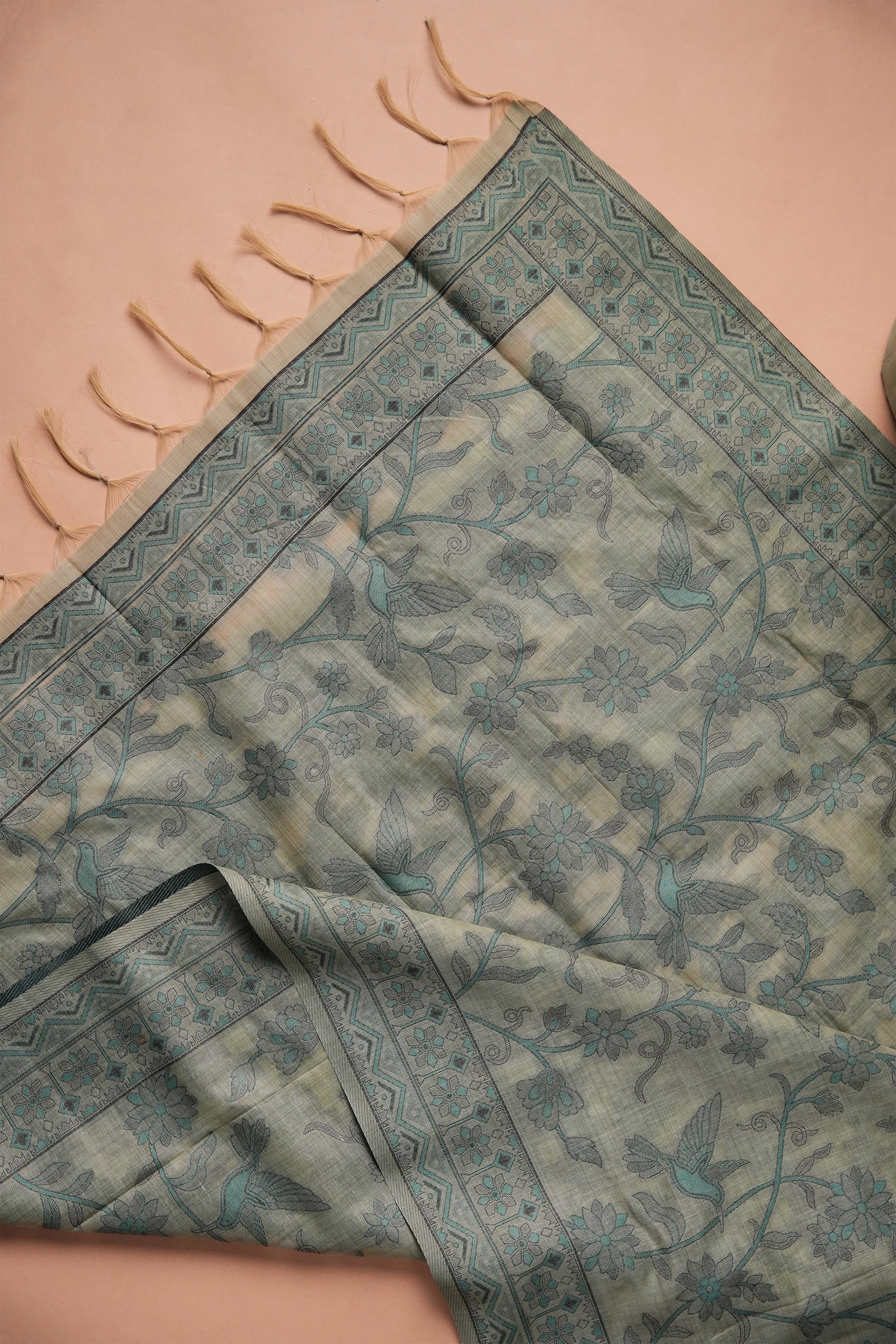 Olive Thread Kalamkari Mul Chanderi Suit Piece