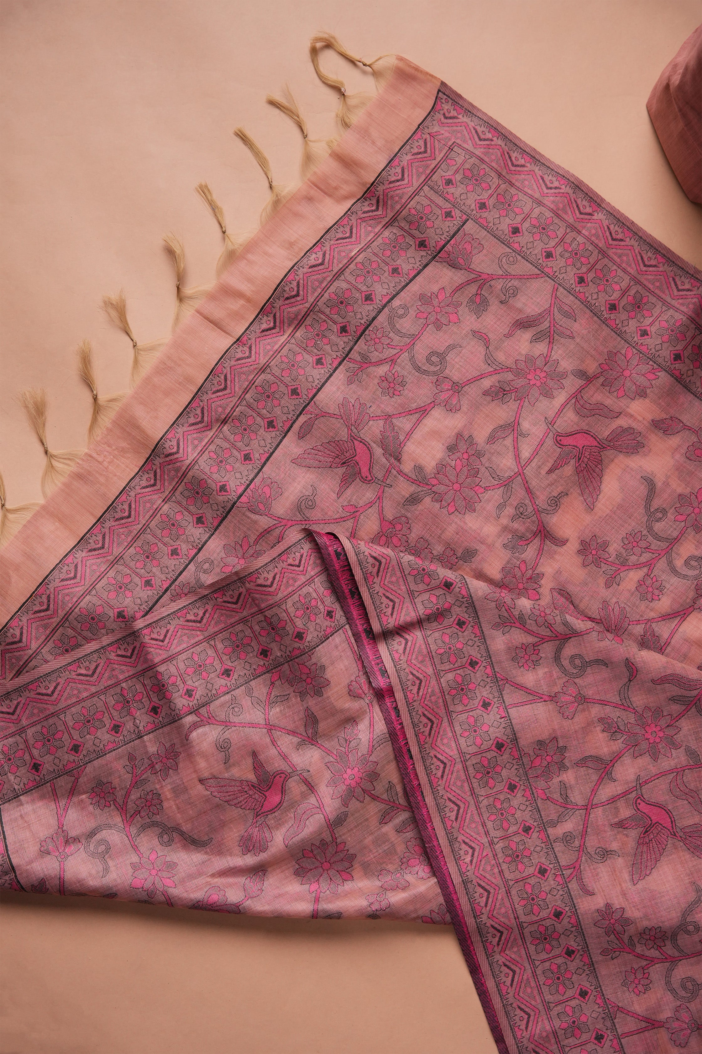 Fuchsia Accent Kalamkari Mul Chanderi Suit Piece