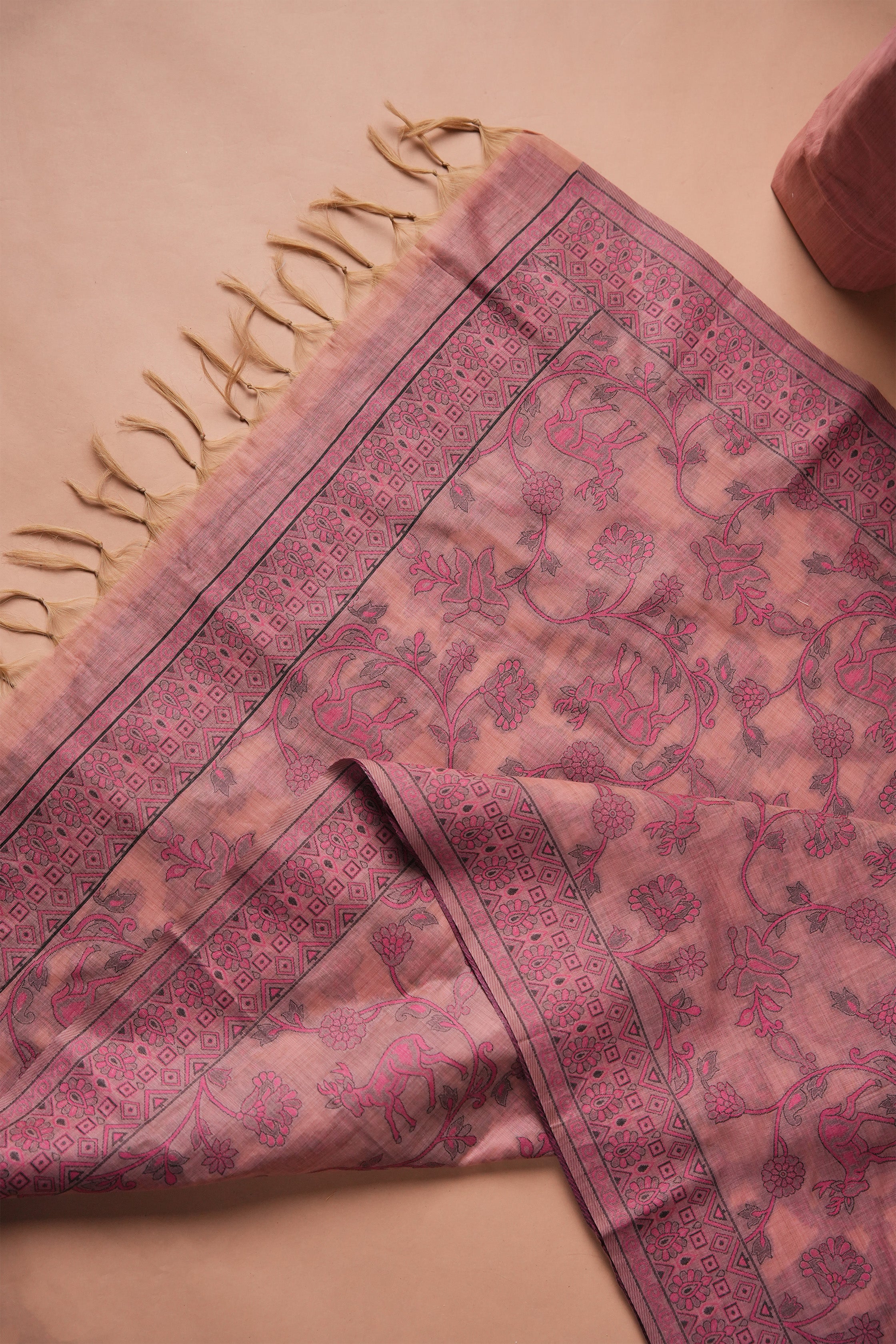 Mauve Pattern Kalamkari Mul Chanderi Suit Piece