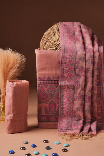 Pink Clay Artwork Kalamkari Mul Chanderi Suit Piece