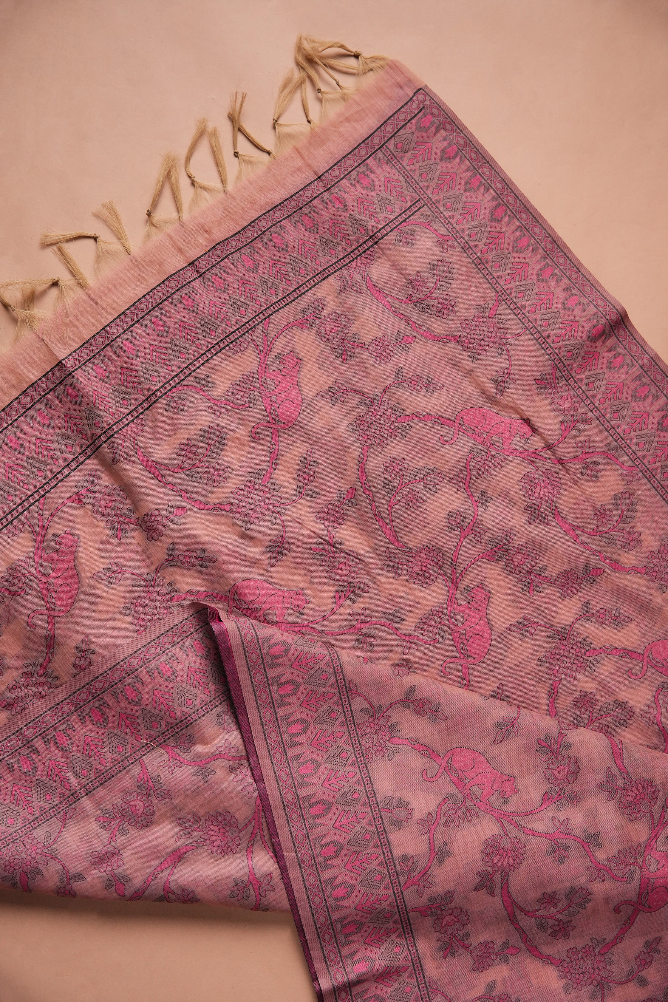 Pink Clay Artwork Kalamkari Mul Chanderi Suit Piece