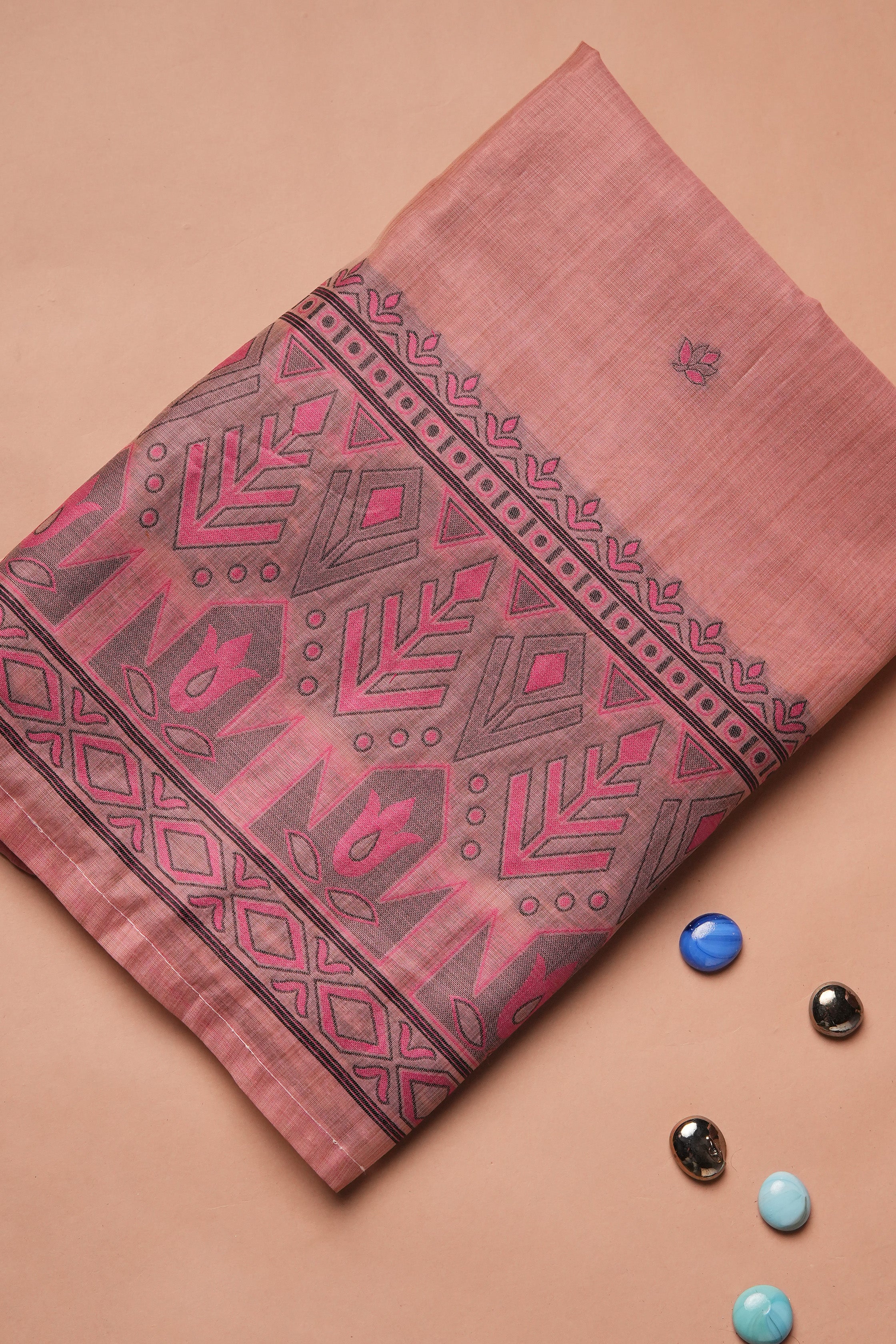 Pink Clay Artwork Kalamkari Mul Chanderi Suit Piece