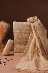 Jute Inscription Kalamkari Mul Chanderi Suit Piece