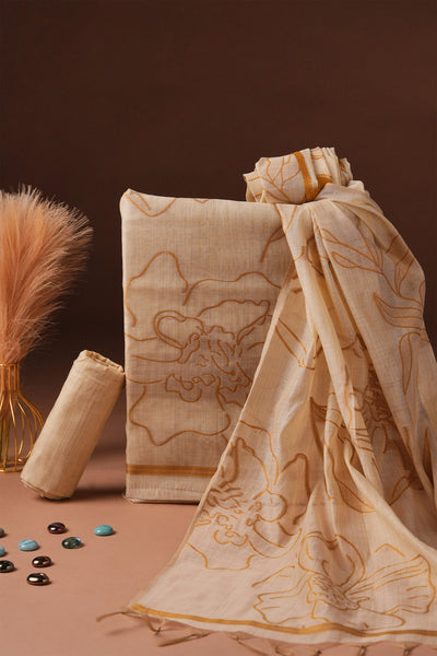 Jute Inscription Kalamkari Mul Chanderi Suit Piece