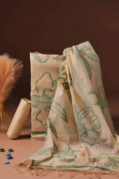 Minted Etching Jamdani Mul Chanderi Suit Piece