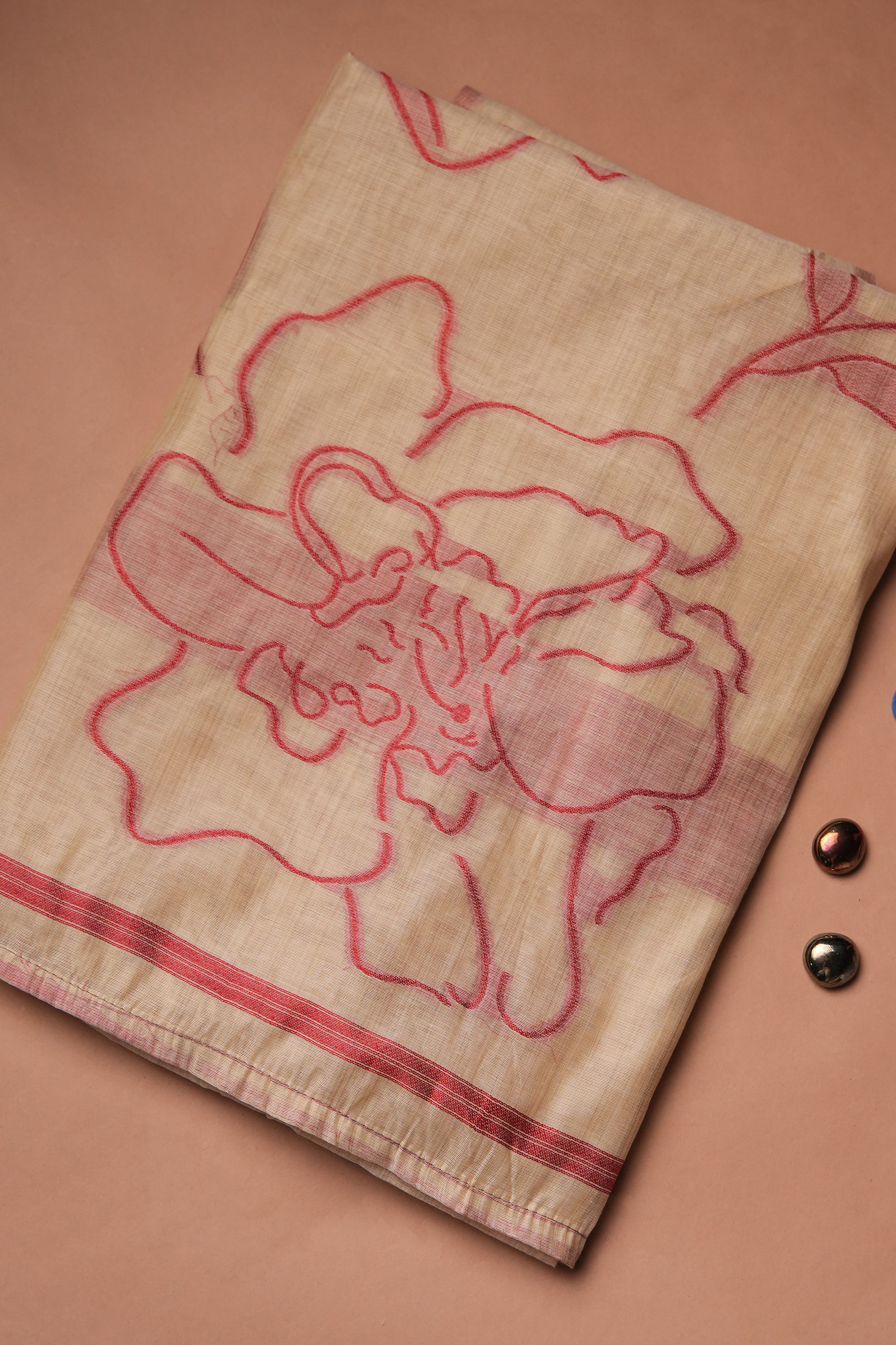 Terracotta Scroll Jamdani Mul Chanderi Suit Piece