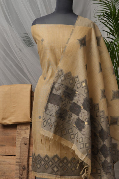 Khaki Tesselation Ikkat Mul Chanderi Suit Piece