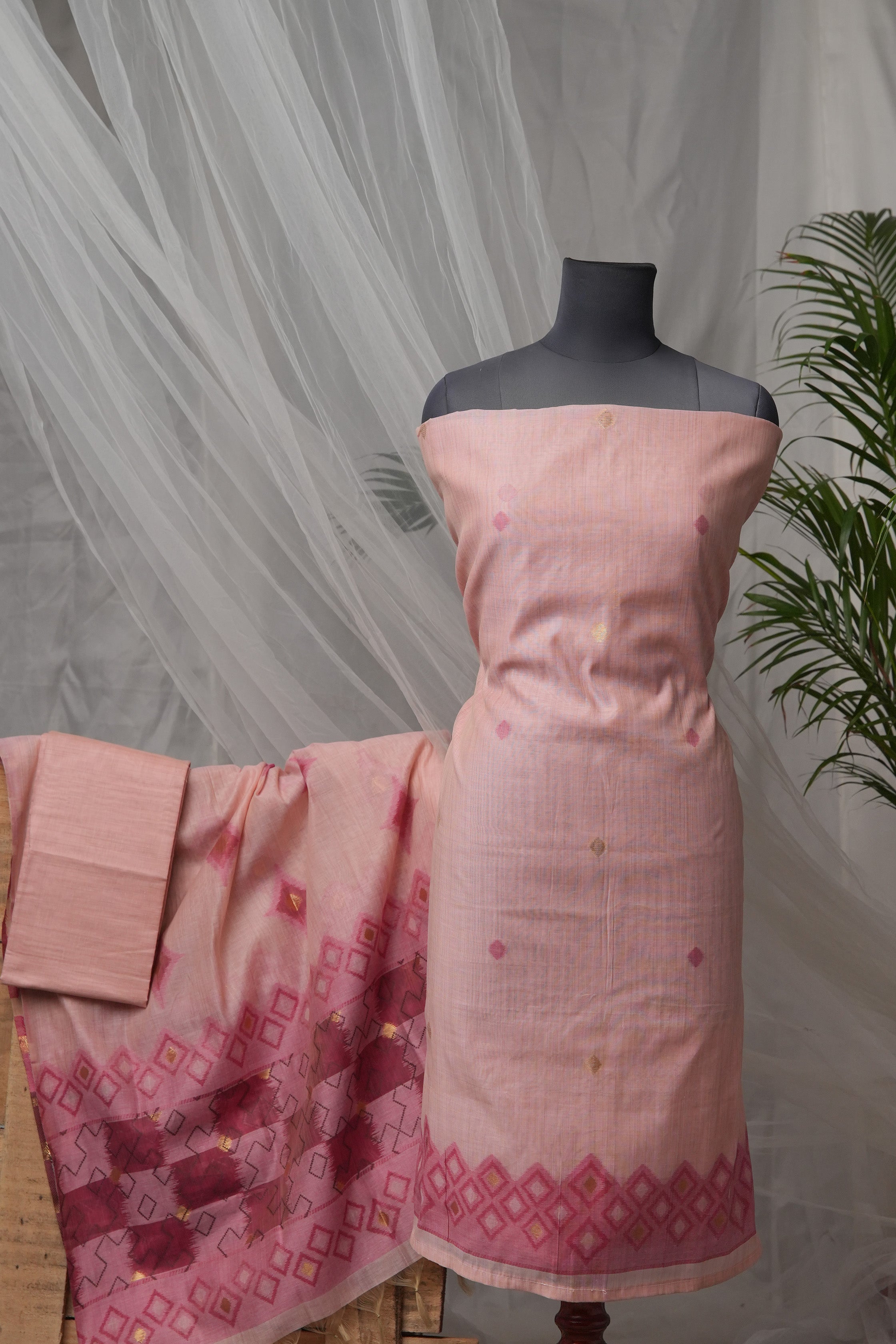 Rosy Plaid - Mul Chanderi Suit Piece