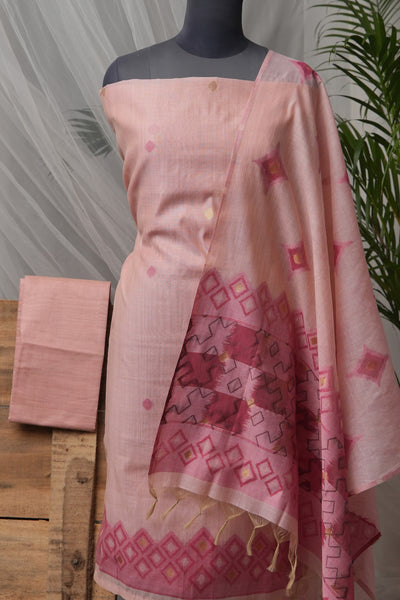 Rosy Plaid Ikkat Mul Chanderi Suit Piece