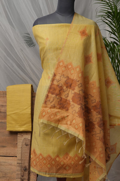 Saffron Weft Ikkat Mul Chanderi Suit Piece