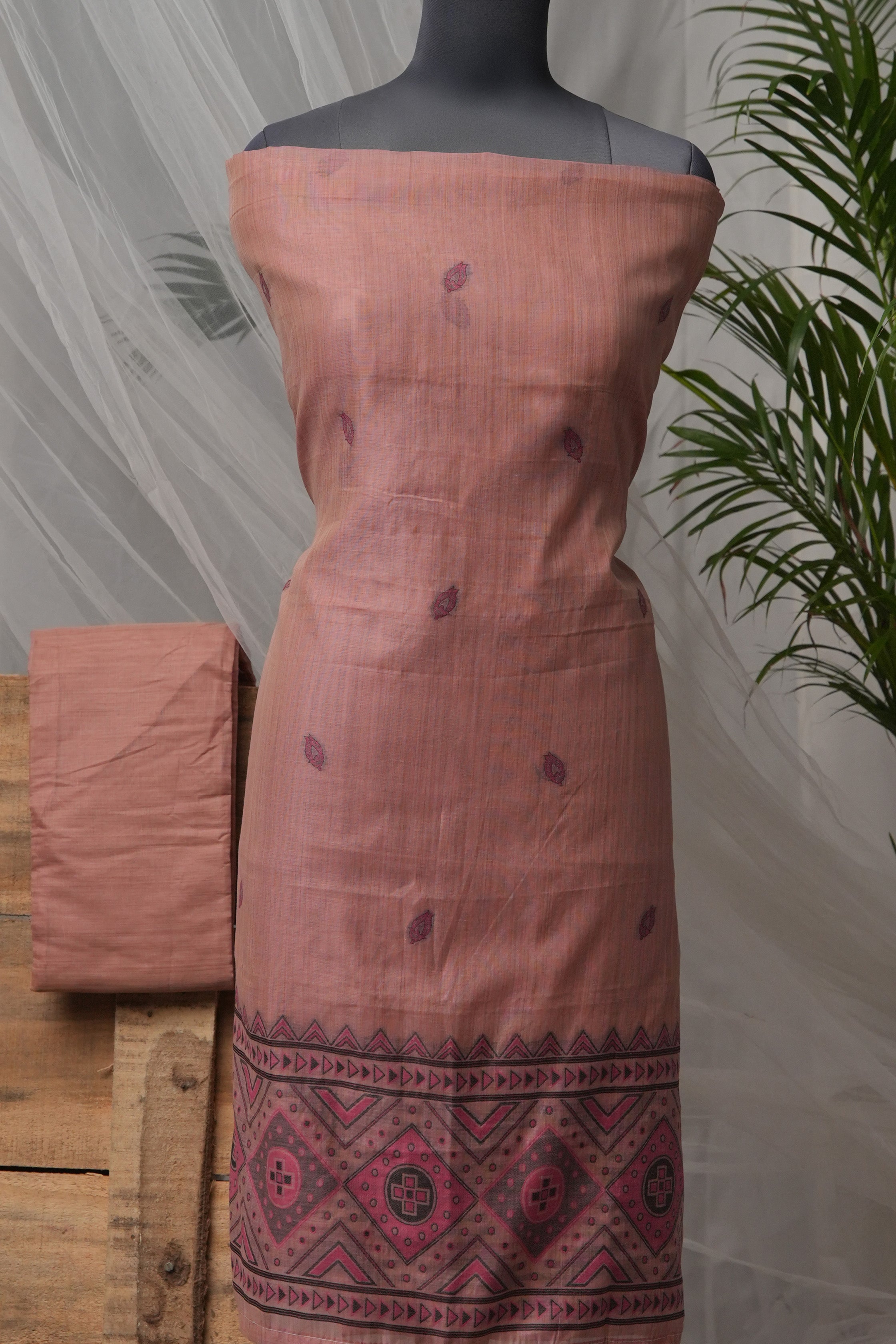 Peony Ornament - Mul Chanderi Suit Piece