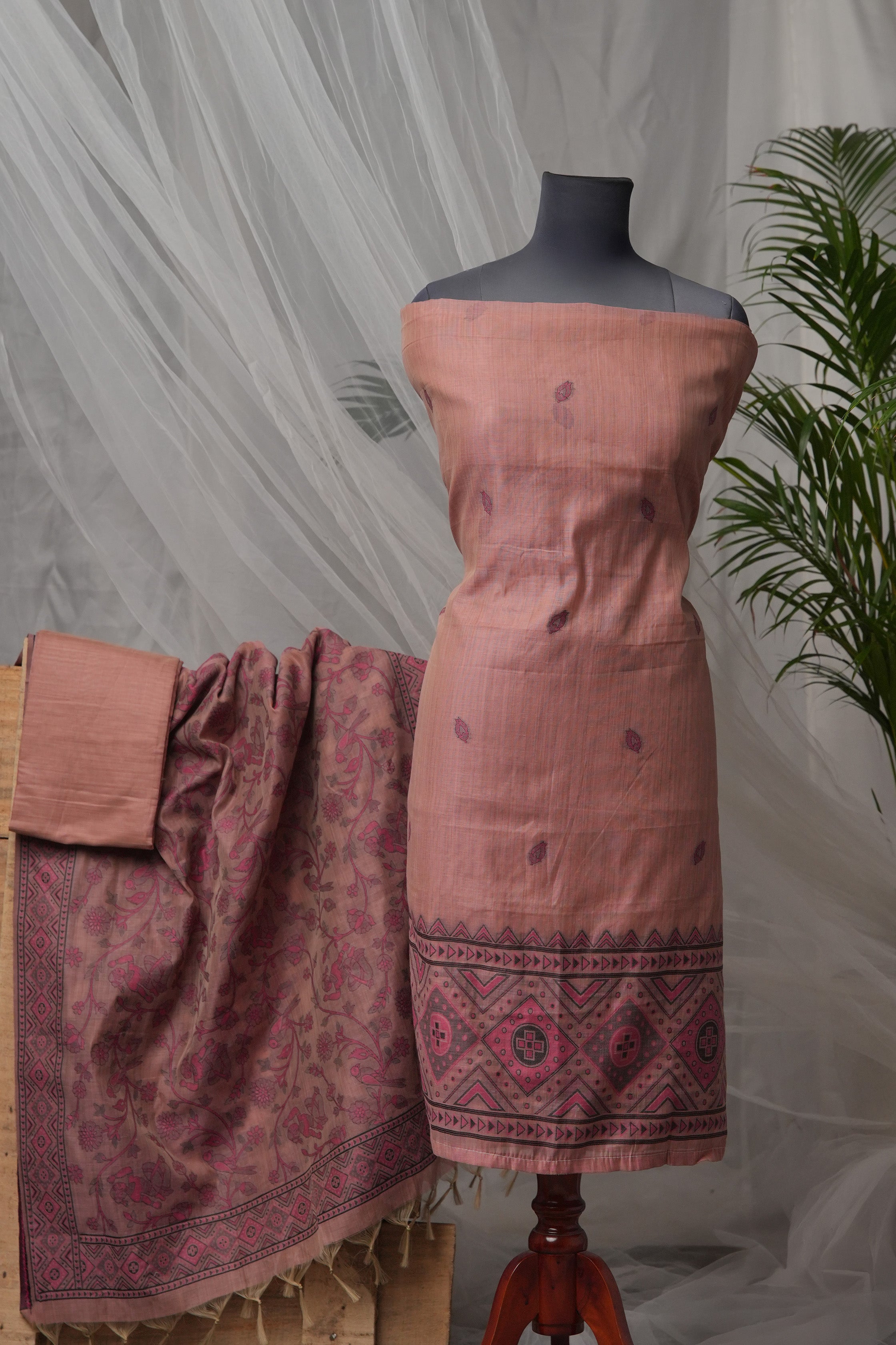 Peony Ornament - Mul Chanderi Suit Piece