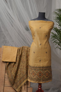 Mustard Motif - Mul Chanderi Suit Piece