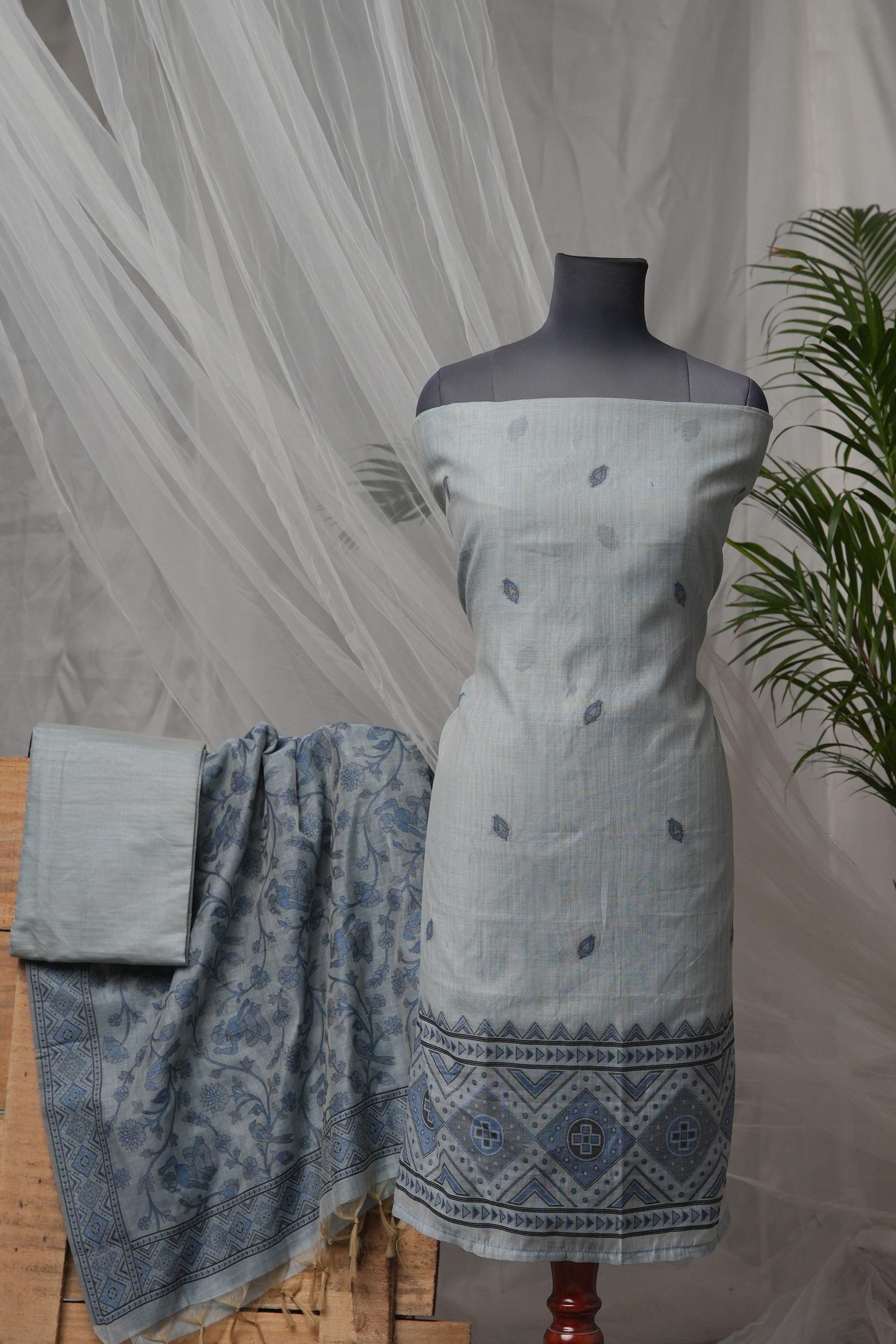 Indigo Scape - Mul Chanderi Suit Piece