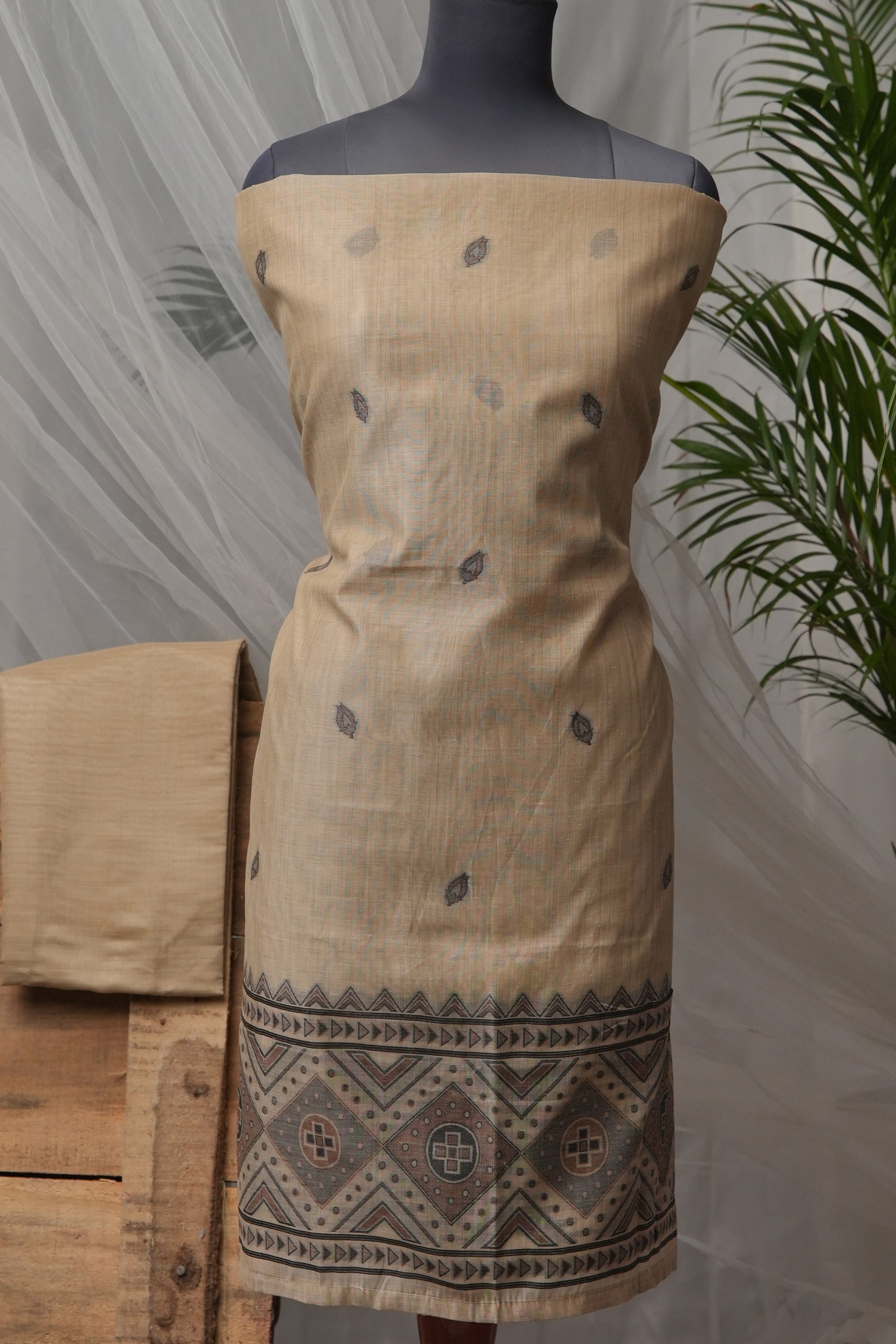 Taupe Ground - Mul Chanderi Suit Piece