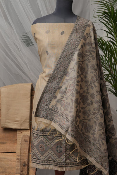 Taupe Ground Kalamkari Mul Chanderi Suit Piece