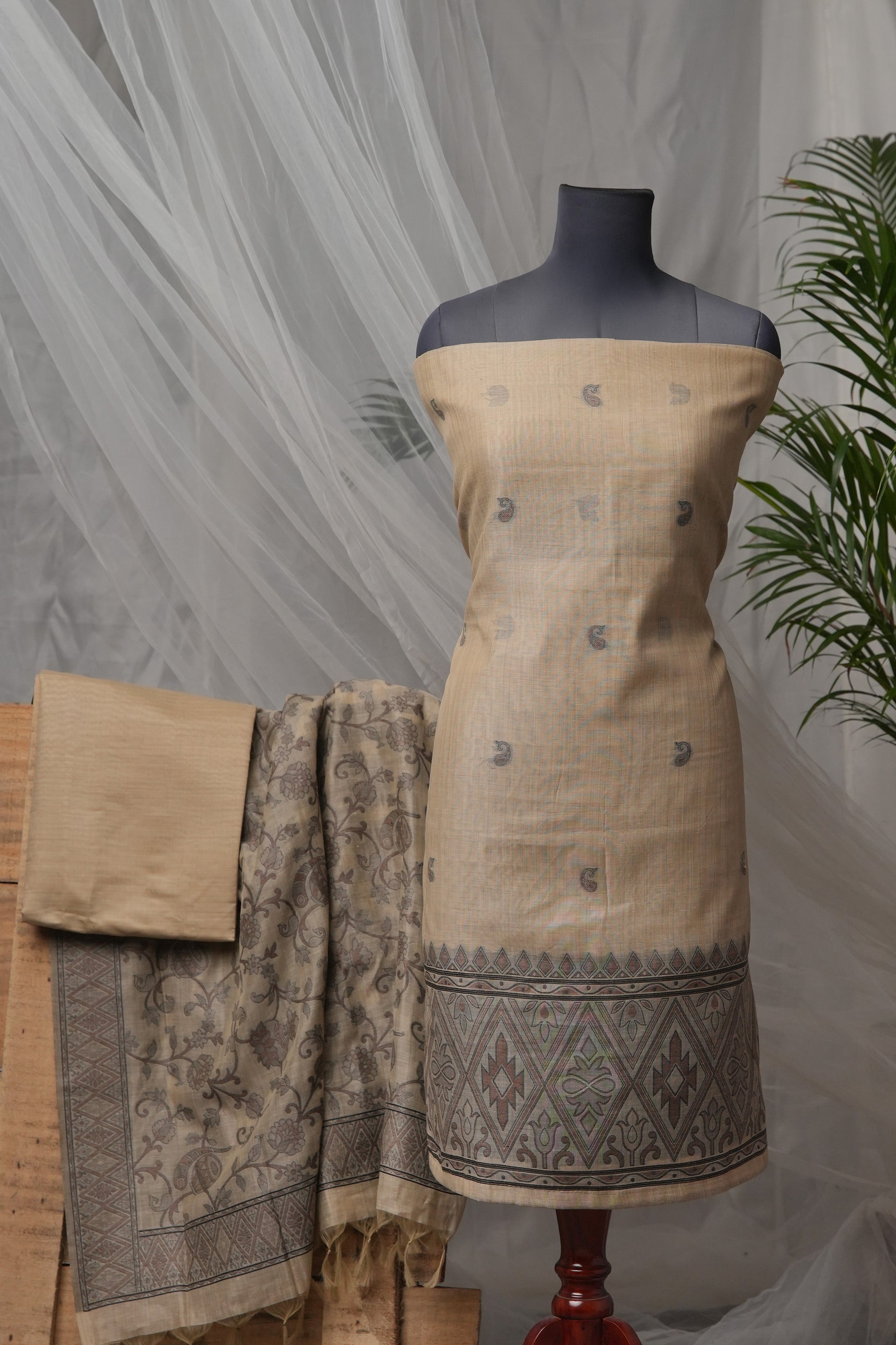Fawn Imprint - Mul Chanderi Suit Piece