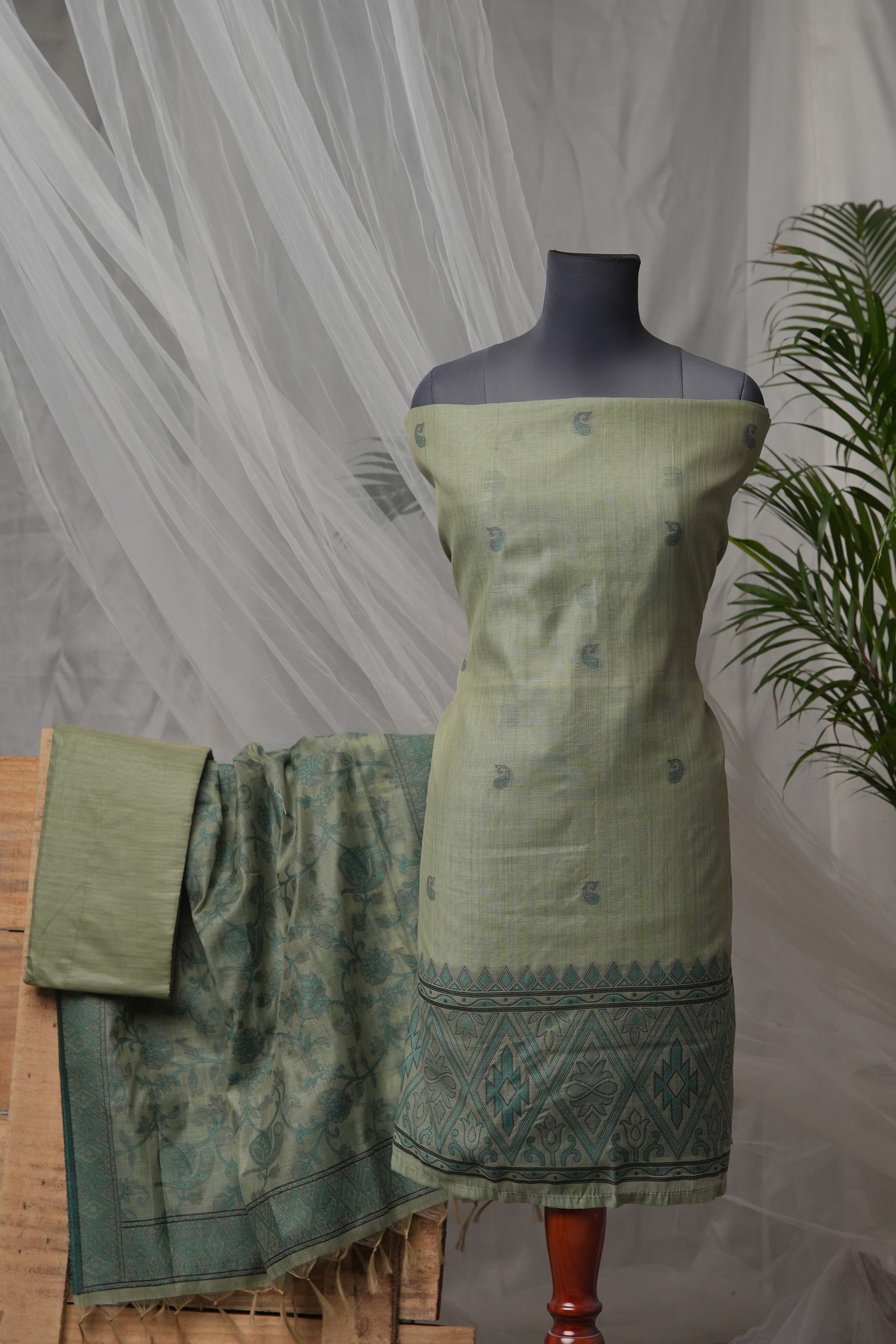 Foliage Hues - Mul Chanderi Suit Piece