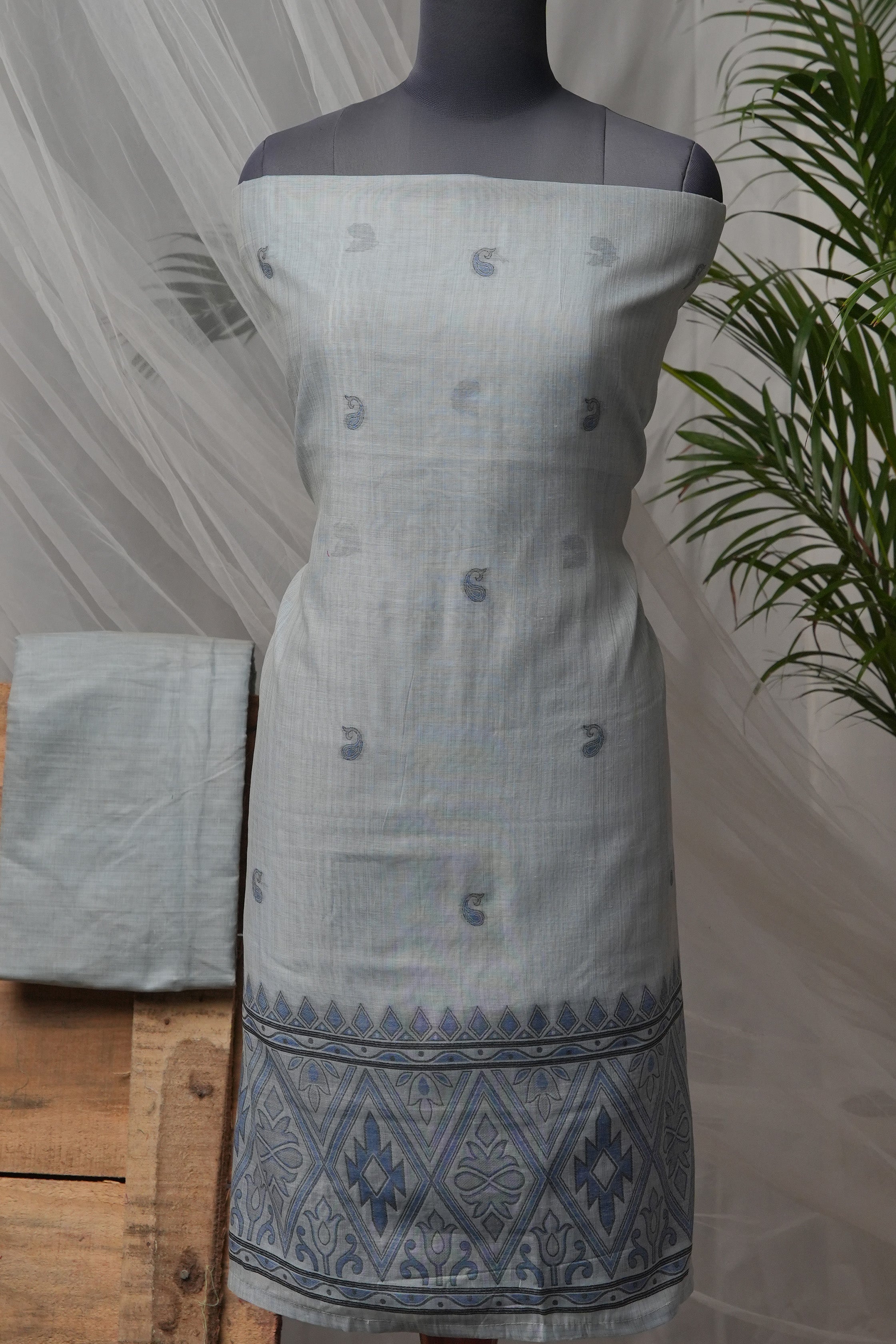 Sky Mist Weave - Mul Chanderi Suit Piece