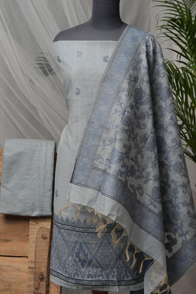 Sky Mist Weave Kalamkari Mul Chanderi Suit Piece